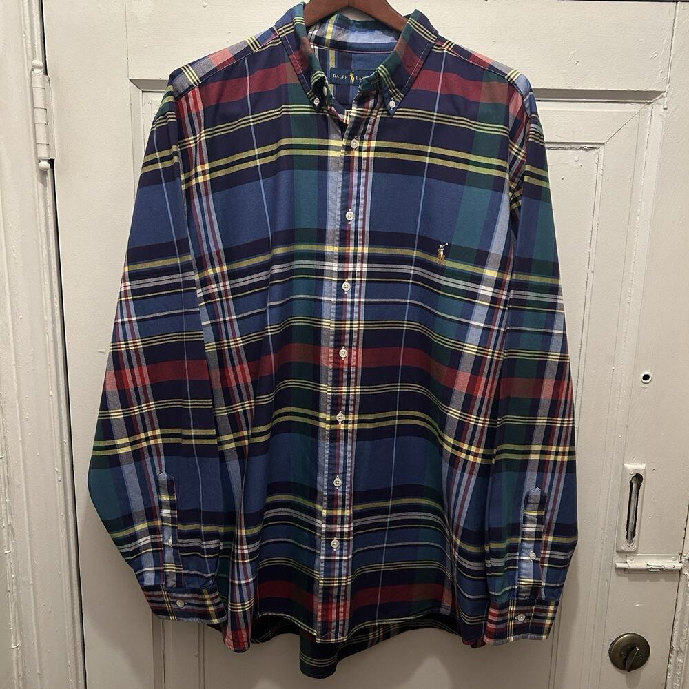 Ralph Lauren Multi Blue Red Plaid Classic Fit Long Sleeve Button Down Shirt 2XB